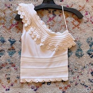 Alice + Olivia Alexandria one shoulder pointelle top